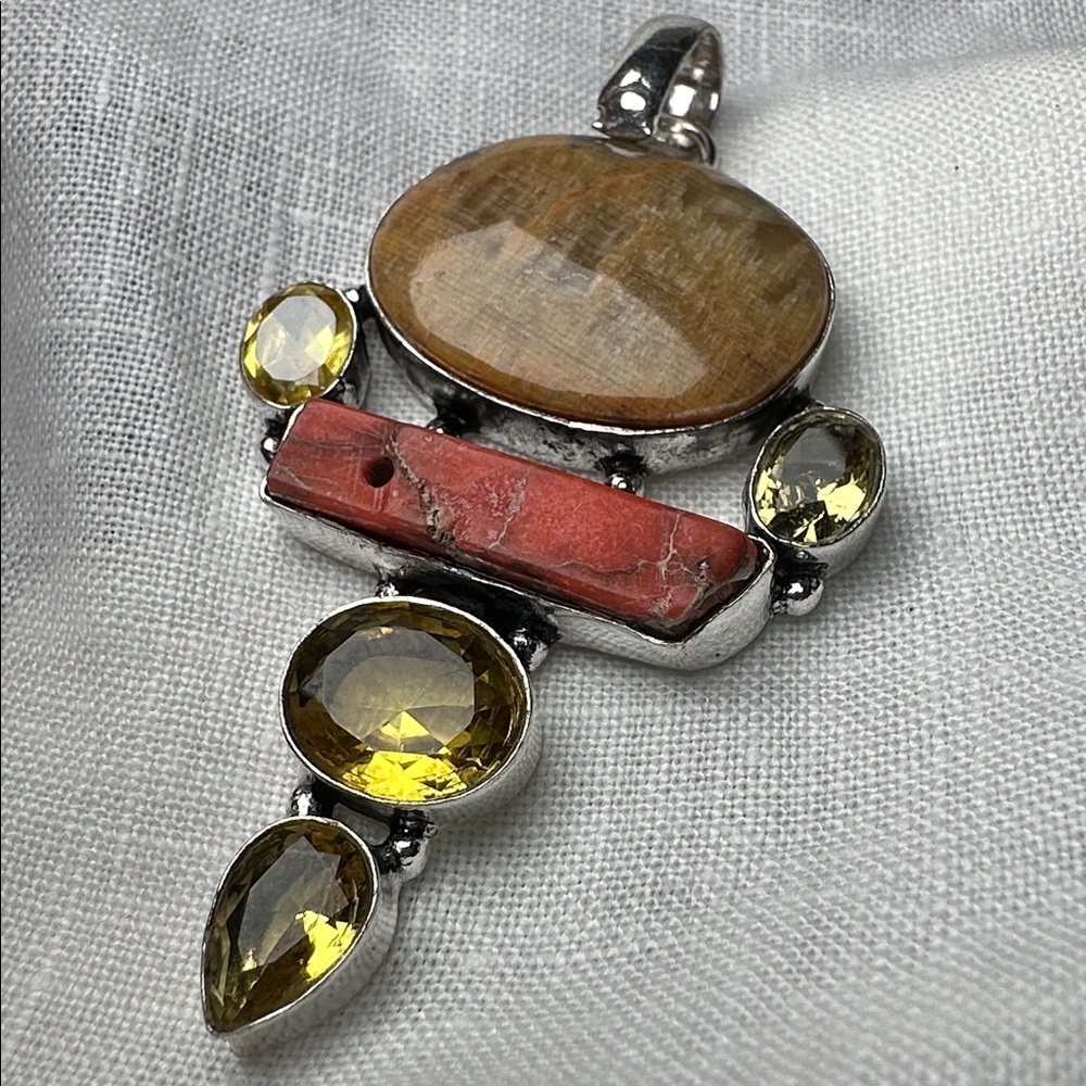 Artisan Handcrafted Jewelry YELLOW LACE AGATE And CITRINE Multi-Stone Pendant - Picture 11 of 15